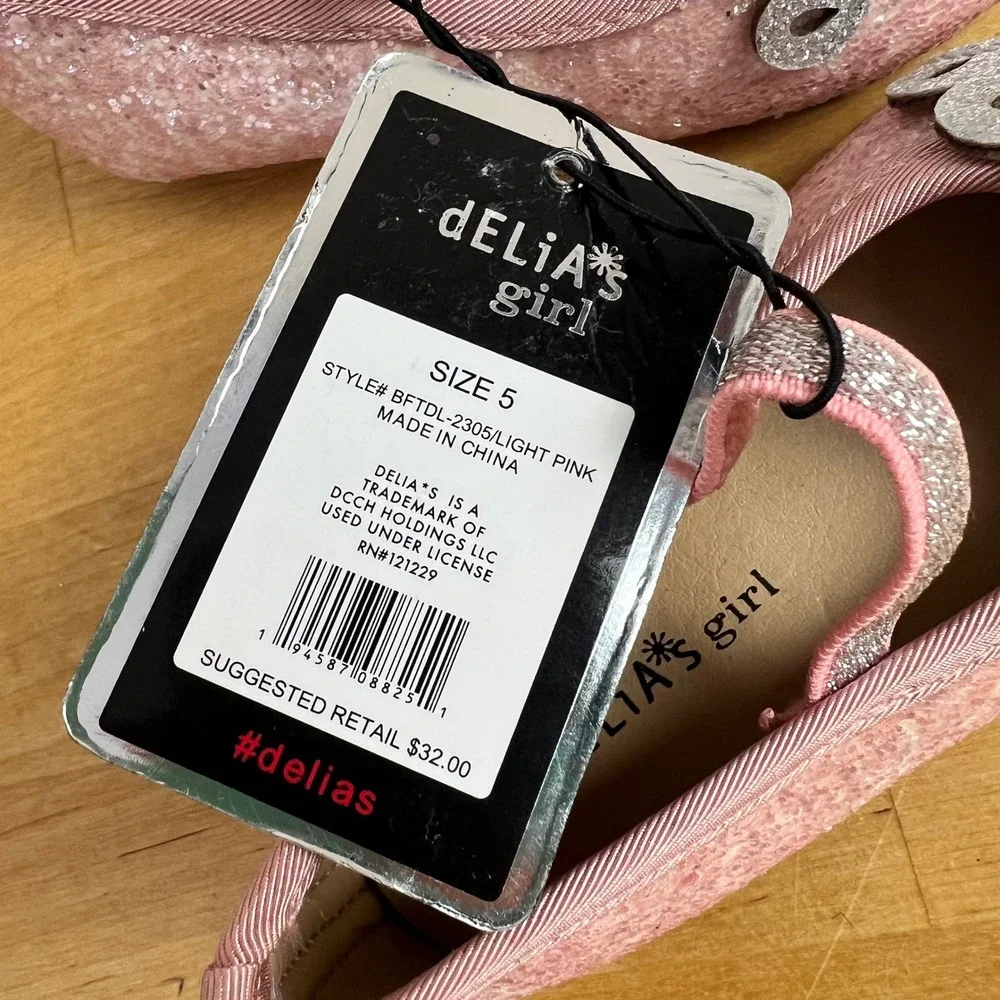 dELiA*s girl Ballet Flat Little Girls Size 5 Pink Glitter Tiara Crown New